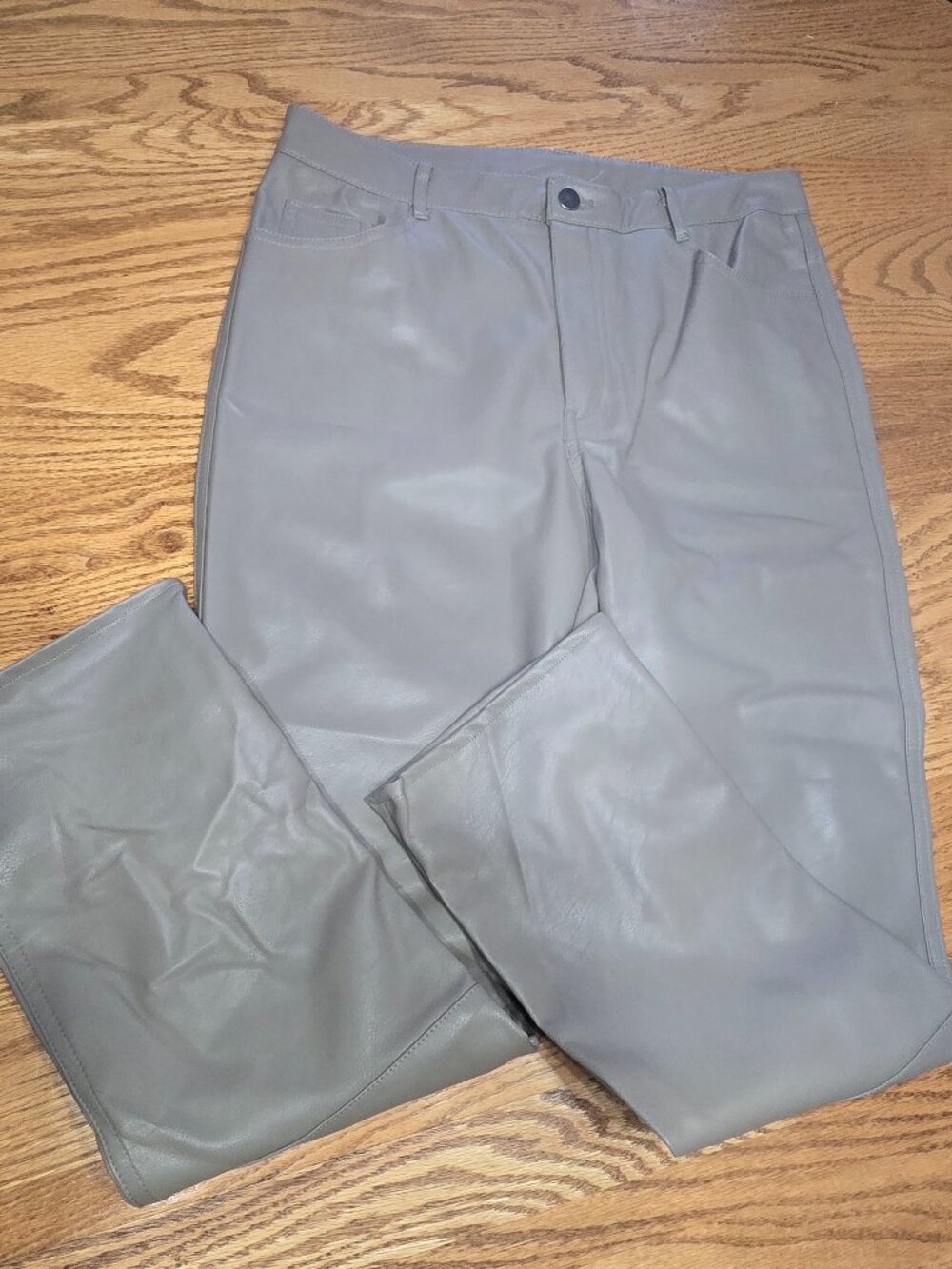 HM Faux Leather Beige Straight Leg Pant Women Size 10